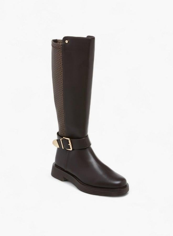 Celeste Women's Monogram Print High Shaft Boots with Zip Closure - Image 1