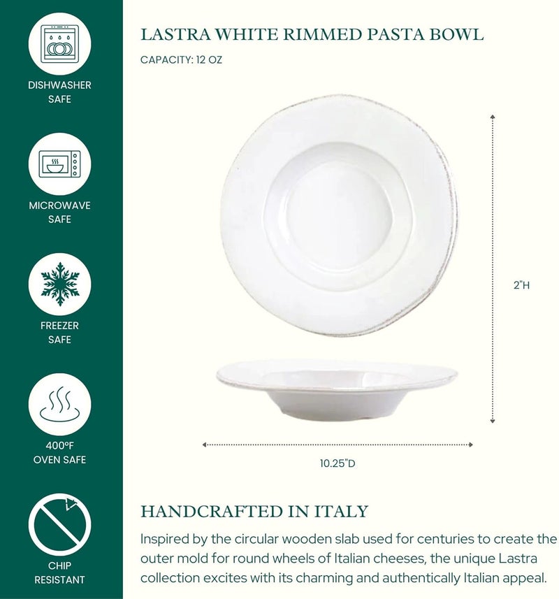 Vietri Vietri Lastra White Rimmed Pasta Bowl Soup Salad Spaghetti Server 1025 Stoneware Dish  - Image 2