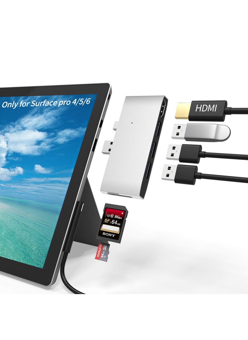 Rytaki Surface Pro 4/Pro 5/Pro 6 Docking Station USB Hub USB 3.0 Hub Adapter, SD & TF/Micro SD Memory Card Reader, 4K HDMI Port Converter Accessories for Microsoft Surface Pro 6/5/4  - Image 1