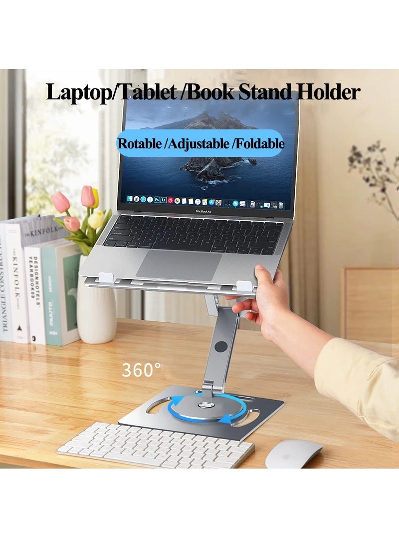 360 Rotable Aluminium Laptop Stand Height Angle Adjustment Tablet Desktop Holder Multifunctional Reading Book Bracket, 360° Rotating Reading Stand(Silver)  - Image 3