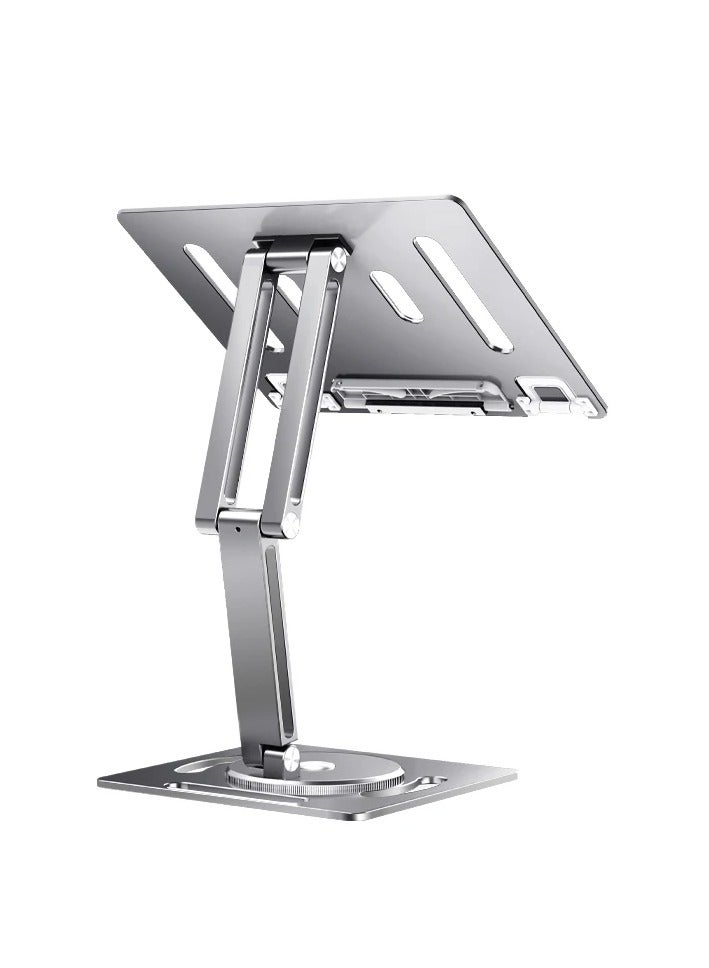 360 Rotable Aluminium Laptop Stand Height Angle Adjustment Tablet Desktop Holder Multifunctional Reading Book Bracket, 360° Rotating Reading Stand(Silver)  - Image 1