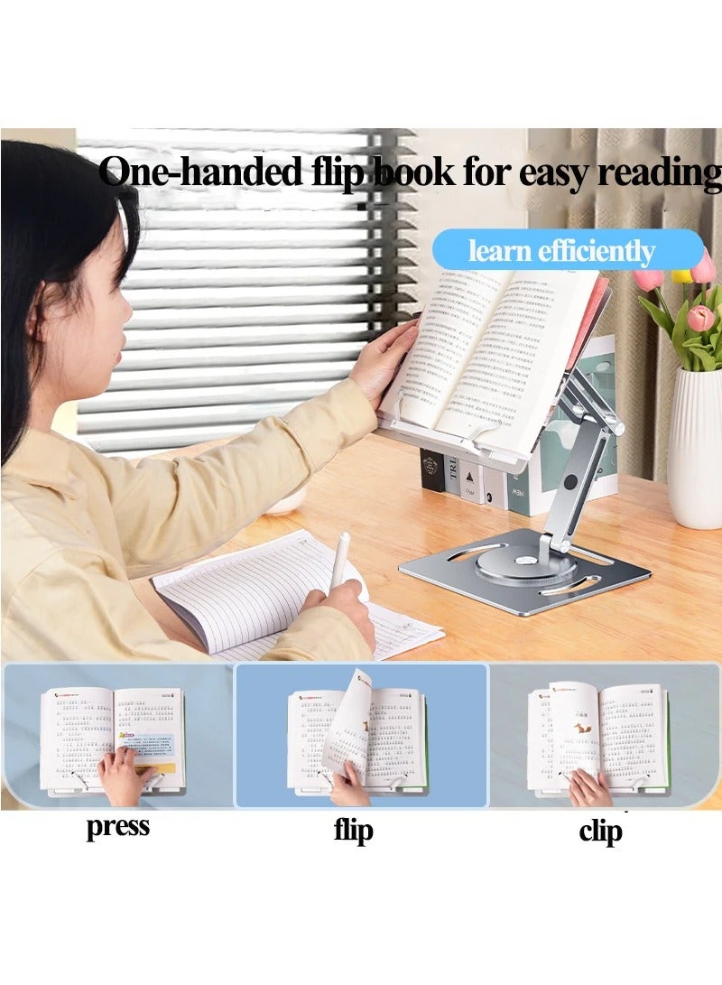360 Rotable Aluminium Laptop Stand Height Angle Adjustment Tablet Desktop Holder Multifunctional Reading Book Bracket, 360° Rotating Reading Stand(Silver)  - Image 5