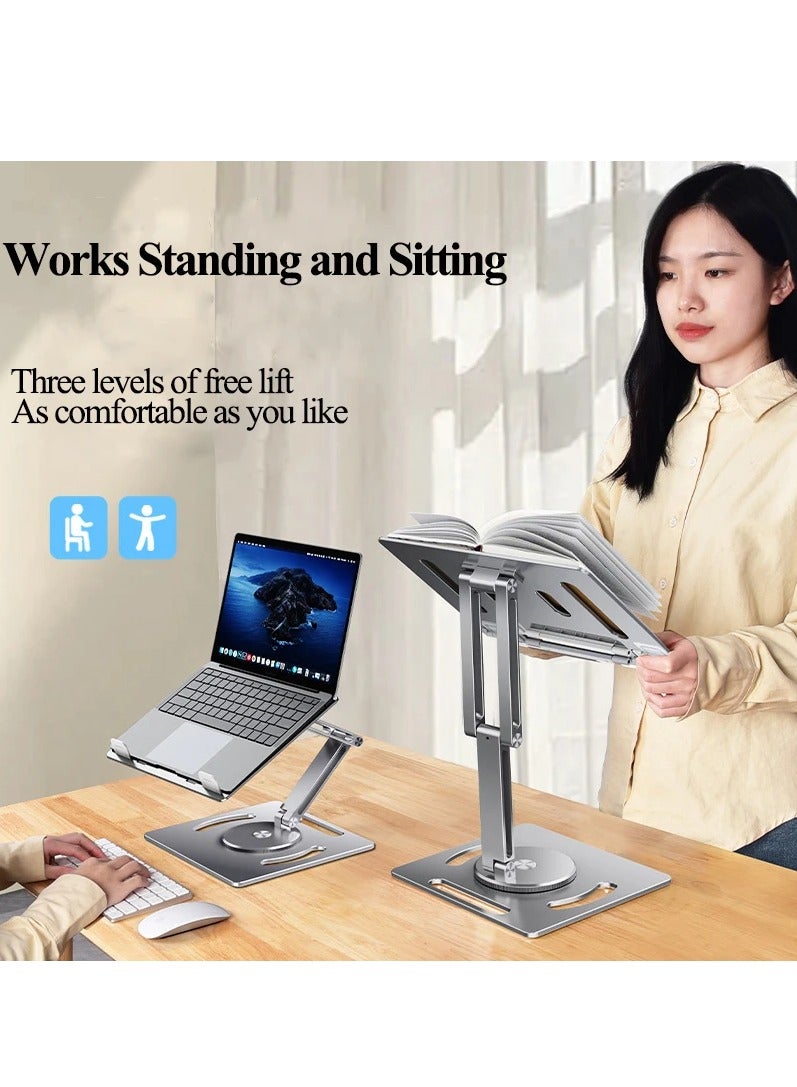 360 Rotable Aluminium Laptop Stand Height Angle Adjustment Tablet Desktop Holder Multifunctional Reading Book Bracket, 360° Rotating Reading Stand(Silver)  - Image 4
