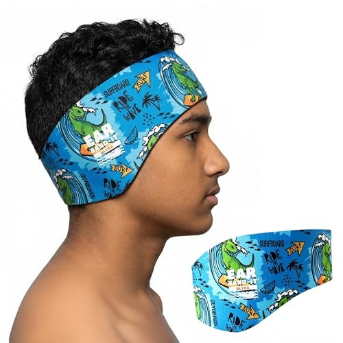 Ear Band-It Earvolution Ear BandIt Ultra Swimming Headband American Brand DoctorInvented SensoryFriendly AntiSlip Grip Thick Neoprene for Max ProtectionComfort Holds Earplugs in Dino Large - Image 1