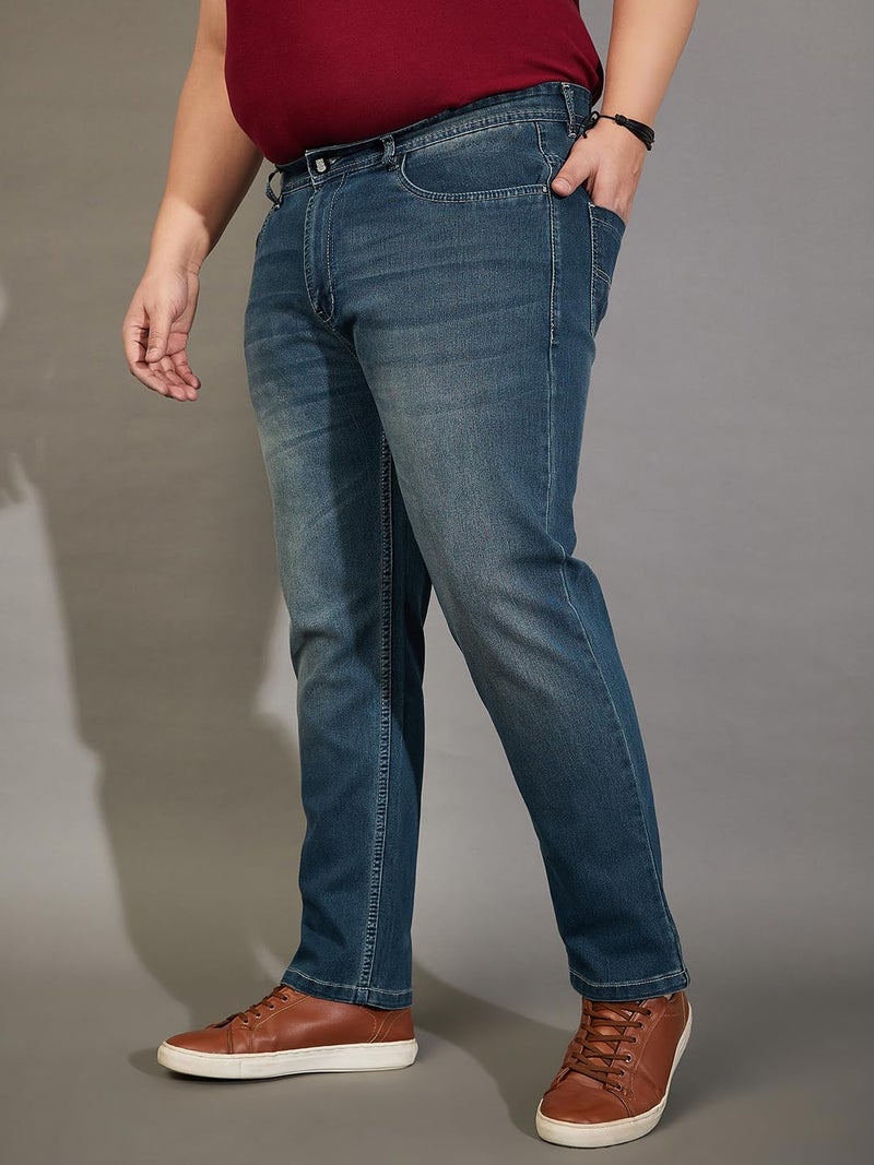 Bigbanana Plus Size Men's Regular Fit Washed Jeans (Russell,Blue,5XL) - Image 4