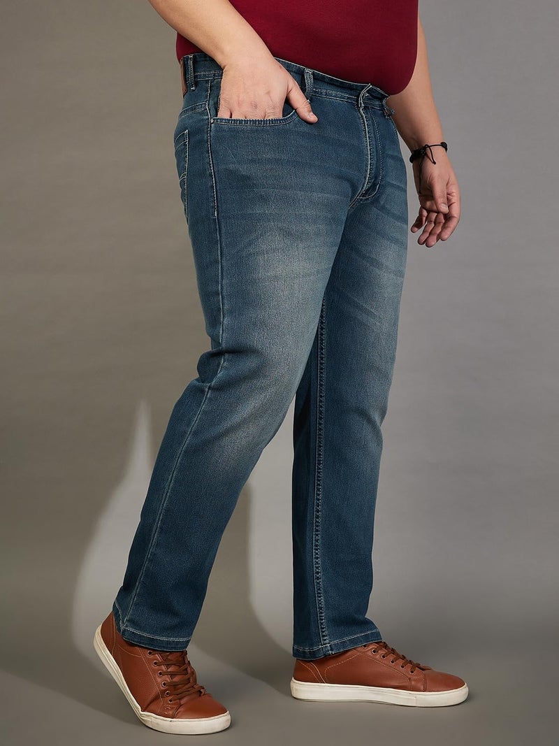 Bigbanana Plus Size Men's Regular Fit Washed Jeans (Russell,Blue,5XL) - Image 5