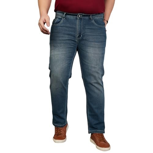 Bigbanana Plus Size Men's Regular Fit Washed Jeans (Russell,Blue,5XL) - Image 1