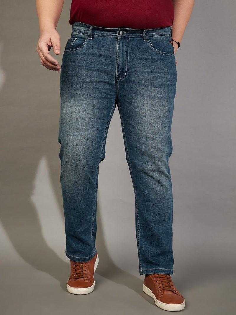 Bigbanana Plus Size Men's Regular Fit Washed Jeans (Russell,Blue,5XL) - Image 2