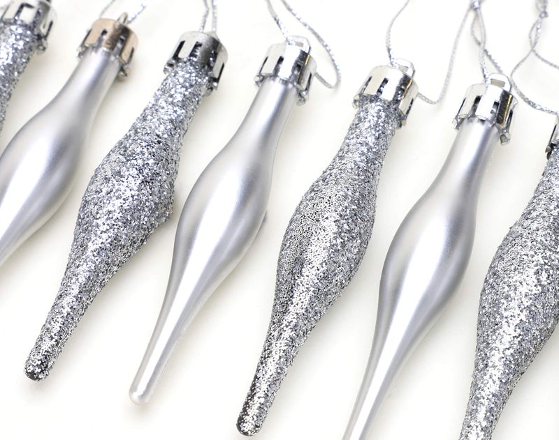 Christmas Concepts® Pack of 15-8.5cm, 85mm (3.4") Droplet Baubles - Matte & Glitter Design - Christmas Ornaments (Silver) - Image 3
