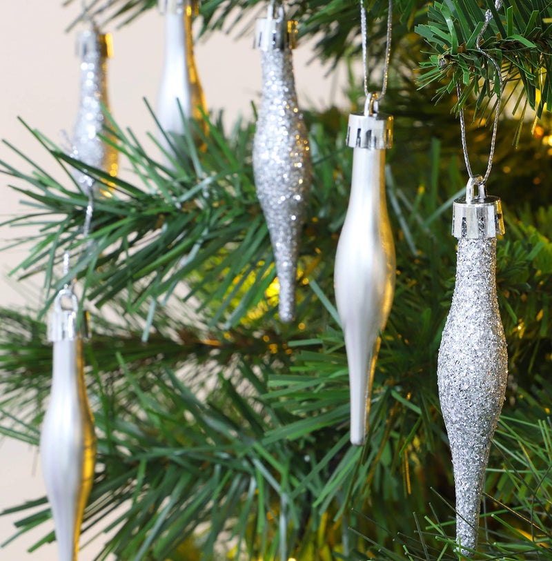 Christmas Concepts® Pack of 15-8.5cm, 85mm (3.4") Droplet Baubles - Matte & Glitter Design - Christmas Ornaments (Silver) - Image 2