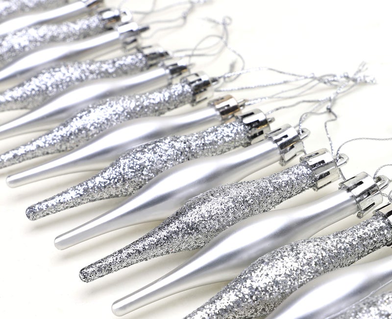 Christmas Concepts® Pack of 15-8.5cm, 85mm (3.4") Droplet Baubles - Matte & Glitter Design - Christmas Ornaments (Silver) - Image 4