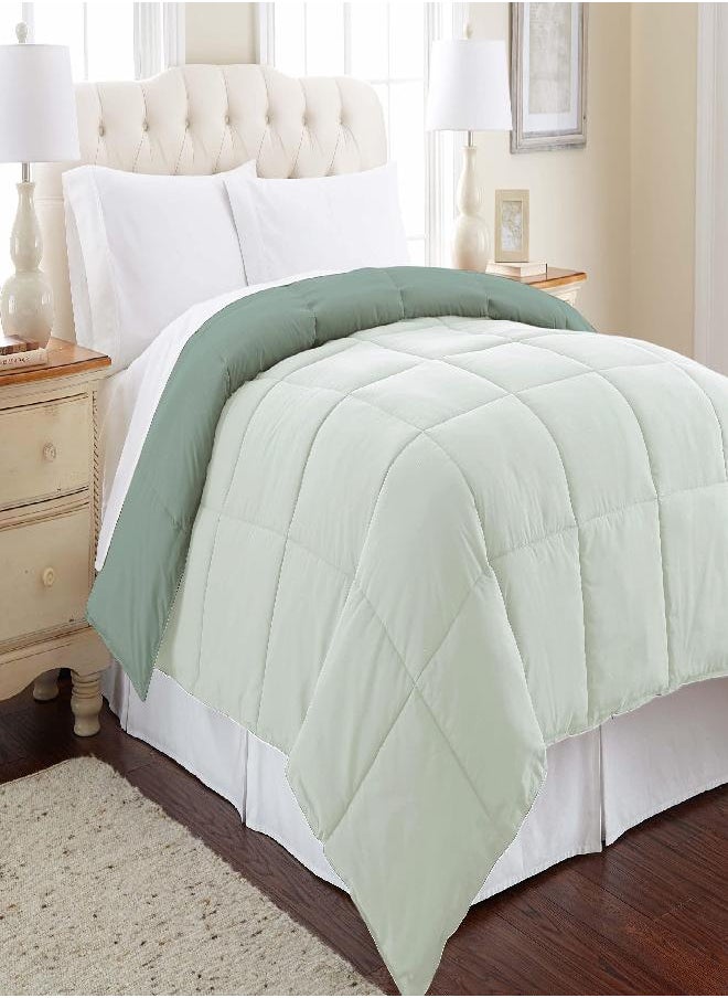 Modern Threads Modern Threads Down Alternative Microfiber Quilted Reversible Comforter & Duvet Insert - Soft, Comfortable Alternative to Goose Down - Bedding for All Seasons Ivory/Sage King  - Image 2