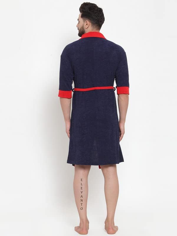ELEVANTO Bathrobes For Mens Collection 34 Sleeve Soft Terry Cotton Bathrobe Free SizeRED - Image 4