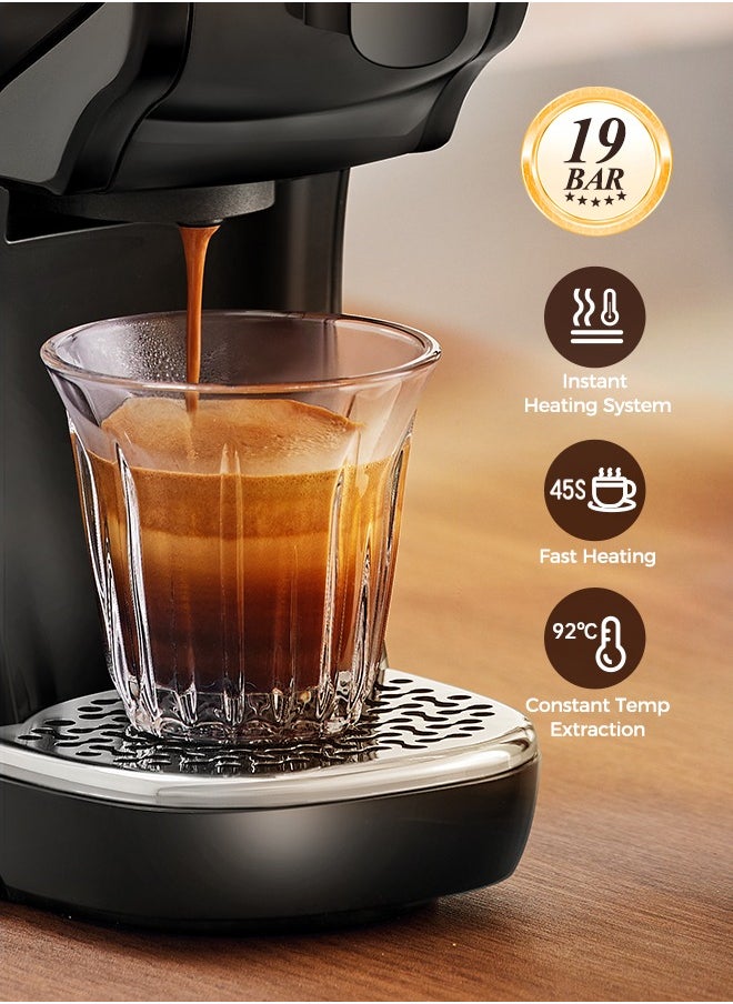 كافلف - ماكينة صنع قهوة الكبسولات الأوتوماتيكية 3 في 1 متوافقة مع NES Dolce Gusto والقهوة المطحونة وماكينة صنع قهوة الإسبريسو بضغط 19 بار وتحضير ساخن/بارد وقوة قابلة للتعديل باللون الأسود غير اللامع - Image 1