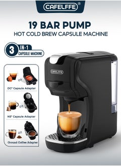 ماكينة صنع قهوة الكبسولات الأوتوماتيكية 3 في 1 متوافقة مع NES Dolce Gusto والقهوة المطحونة وماكينة صنع قهوة الإسبريسو بضغط 19 بار وتحضير ساخن/بارد وقوة قابلة للتعديل باللون الأسود غير اللامع