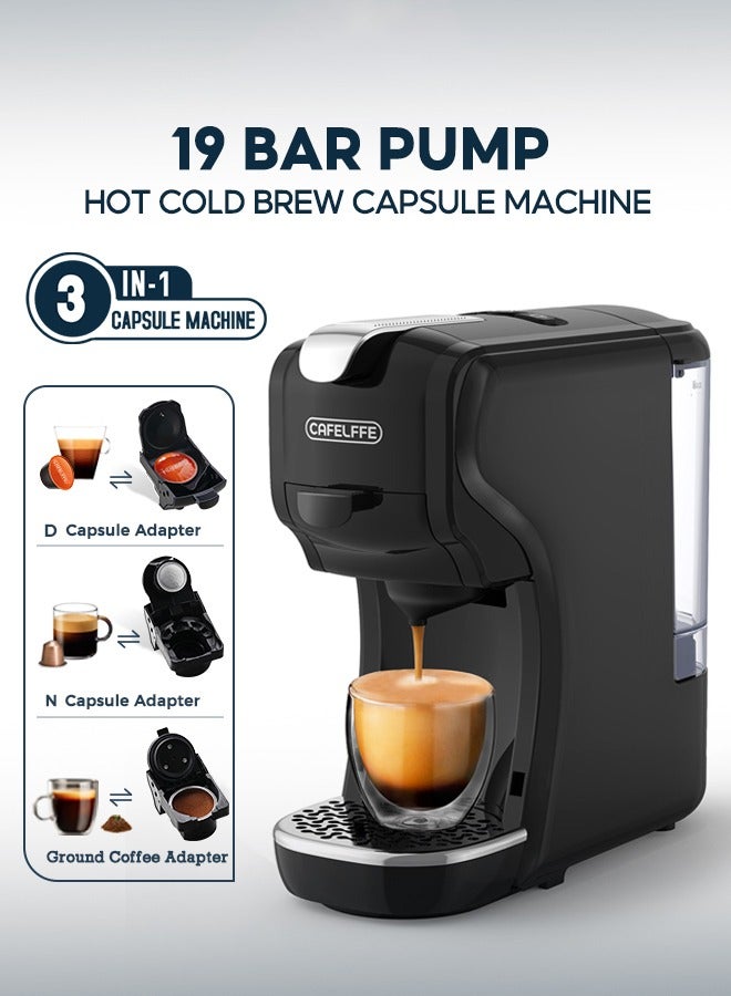 Cafelffe 3-In-1 Automatic Capsule Coffee Machine Compatible with NES Dolce Gusto And Ground Coffee 19 Bar Pressure Espresso Coffee Maker Hot/Cold Brewing Adjustable Strength Matte Black - Image 1