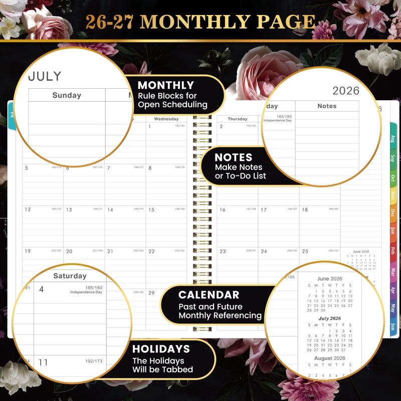 Vindora 2026-2027 Planner - JUL. 2026 - JUN. 2027, 8" x 10", Weekly and Monthly Academic Planner 2026-2027, Academic Weekly Calendar Spiral Bound with Sturdy Cover, Monthly Tabs, Thick Paper, Twin-wire Binding - Image 3