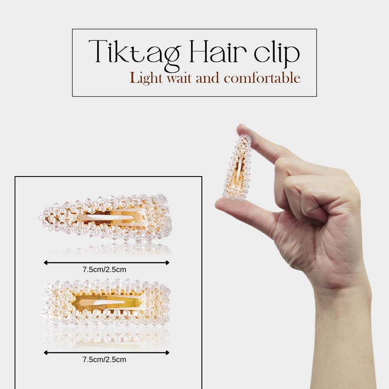 ANNACREATIONS ANNA CREATIONS Korean Style Tic Tac Clip Rhinestones Hairpin Shiny Crystal Hairclips Hair Barrettes Vintage Hair Accessories for Women  Girls Pack of 4 Pcs - Image 2
