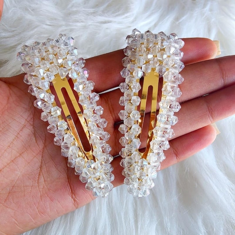 ANNACREATIONS ANNA CREATIONS Korean Style Tic Tac Clip Rhinestones Hairpin Shiny Crystal Hairclips Hair Barrettes Vintage Hair Accessories for Women  Girls Pack of 4 Pcs - Image 5