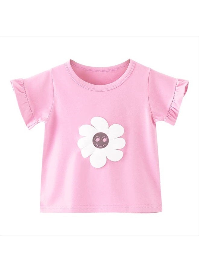 Peacolate 2-8Years Little&Big Summer 2pcs Clothing Set Flower Pink Short Sleeve T Shirt and Denim Rompers Shortalls (5Years)  - Image 2