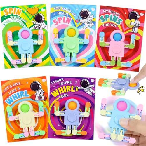LACCHOUFEE Valentines Day Gifts for Kids 30 Pack AstronautShaped Fidget Spinner POP Toys with Greeting Card for Kids Classroom Exchange Valentine Prizes for Boys Girls School Party Favor - Image 1