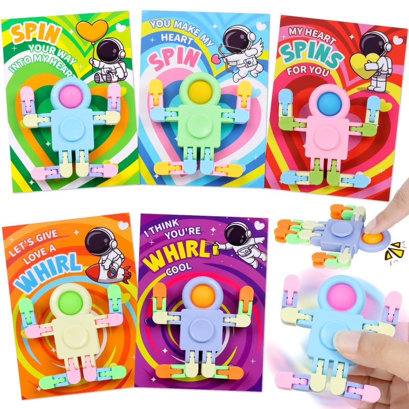 LACCHOUFEE Valentines Day Gifts for Kids 30 Pack AstronautShaped Fidget Spinner POP Toys with Greeting Card for Kids Classroom Exchange Valentine Prizes for Boys Girls School Party Favor - Image 3