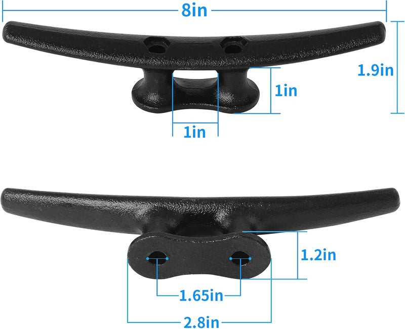 VEITHI Dock Cleats 6/8/10 inch With Hardware,Electrophoretic Coated Black Boat Cleat Dock Boat Cleats,Rope Cleat Boat Dock Cleats Ideal for Boat Docks, Decks, Piers for Tying up Boats (2,4,6,8,12 Pack) - Image 2