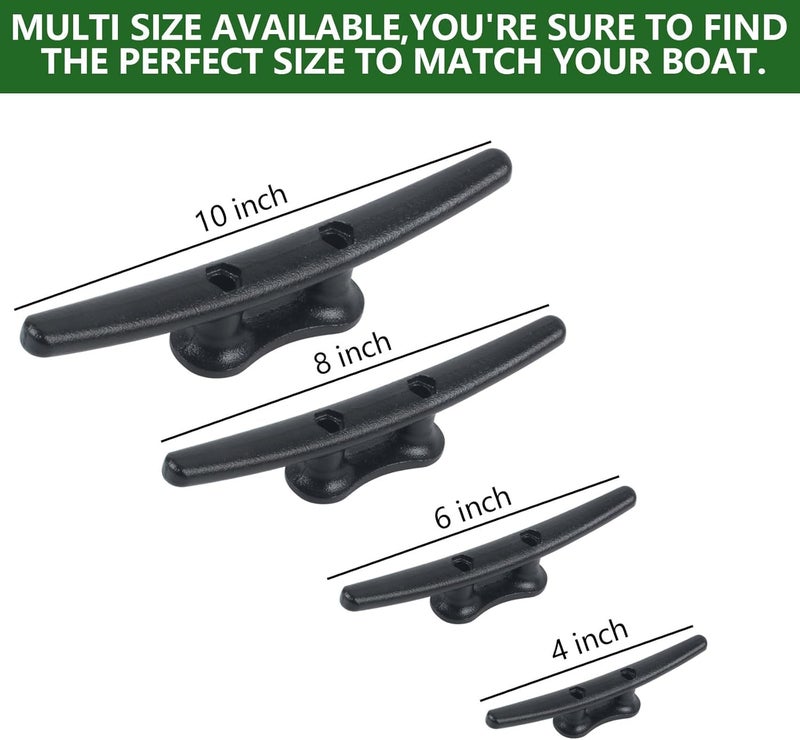 VEITHI Dock Cleats 6/8/10 inch With Hardware,Electrophoretic Coated Black Boat Cleat Dock Boat Cleats,Rope Cleat Boat Dock Cleats Ideal for Boat Docks, Decks, Piers for Tying up Boats (2,4,6,8,12 Pack) - Image 4