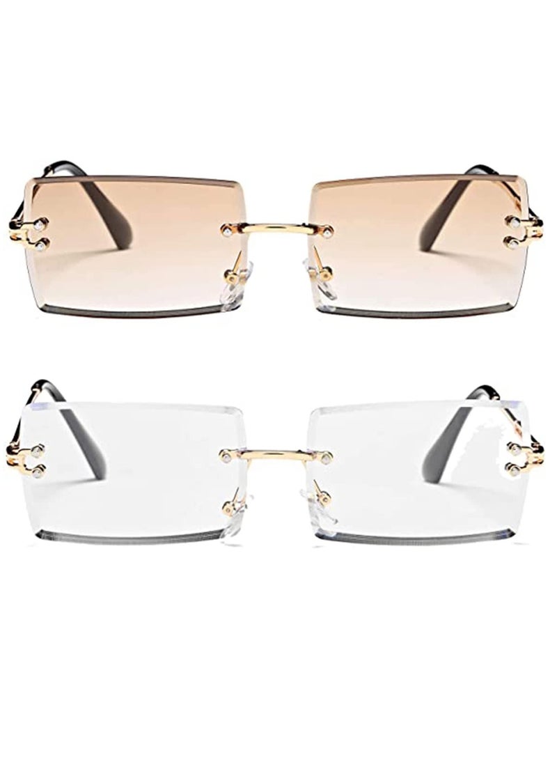 SYOSI Rimless Rectangle Sunglasses for Men Women Small Square Shade Eyewear Vintage Retro Metal Frame - Image 1