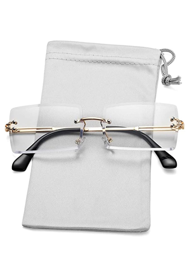 SYOSI Rimless Rectangle Sunglasses for Men Women Small Square Shade Eyewear Vintage Retro Metal Frame - Image 3