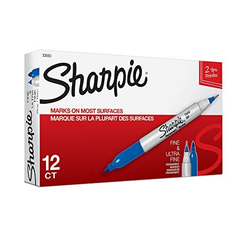 Sharpie Twin Tip Permanent Markers Fine and Ultra Fine Blue 12 Count - Image 1