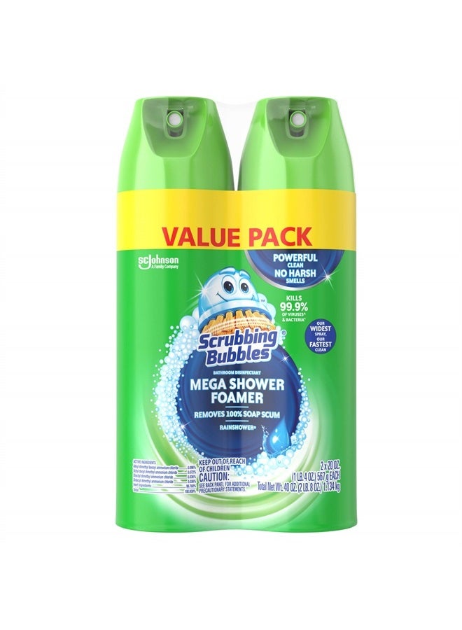 SC Johnson Scrubbing Bubbles Mega Shower Foamer Aerosol, Tough Foaming Bathroom, Tile, Bathtub and Disinfectant Shower Cleaner (1 Aerosol Spray), Rainshower Scent, 20 oz (Pack of 2)  - Image 1