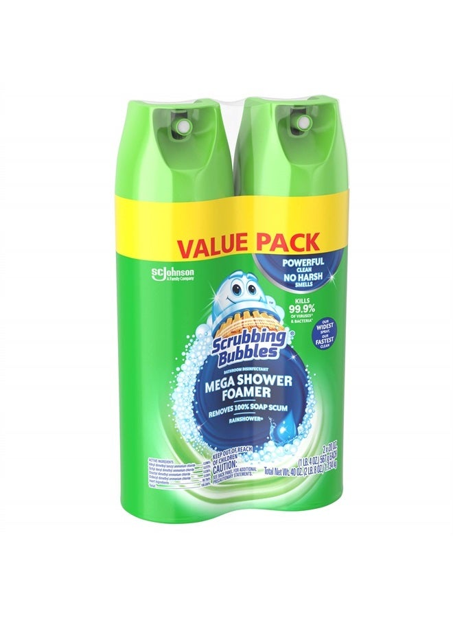 SC Johnson Scrubbing Bubbles Mega Shower Foamer Aerosol, Tough Foaming Bathroom, Tile, Bathtub and Disinfectant Shower Cleaner (1 Aerosol Spray), Rainshower Scent, 20 oz (Pack of 2)  - Image 4