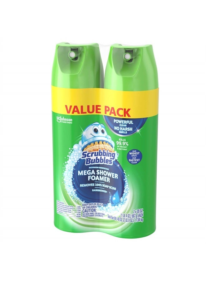SC Johnson Scrubbing Bubbles Mega Shower Foamer Aerosol, Tough Foaming Bathroom, Tile, Bathtub and Disinfectant Shower Cleaner (1 Aerosol Spray), Rainshower Scent, 20 oz (Pack of 2)  - Image 3