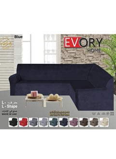 EVORY HOME Sofa Covers L Shape Velvet 6 Meter Slip Resistant and Highly Stretchy Blue  - Image 1