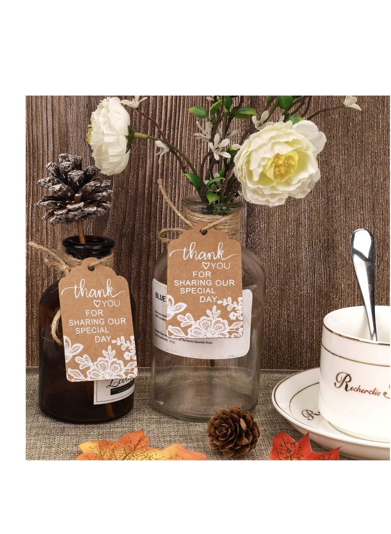 Excefore 100 Pcs Kraft Gift Paper Tags, White Lace Print Hang Tag with 40 Meters Hemp Rope, Thank You for Sharing Our Special Day" Rectangle Brown Tags, Suitable for Gifts Wrapping, Craft Project - Image 4