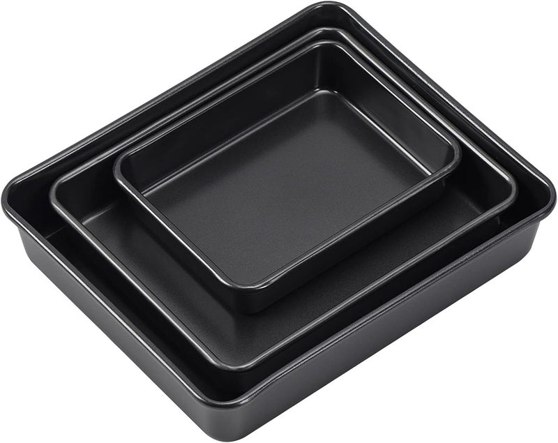 CAMOFOXIN Nonstick Roasting Pan, Deep Baking Pan Set, Large Cake Pan Sets for Oven, 3-Piece Brownie Pan （Black） - Image 3