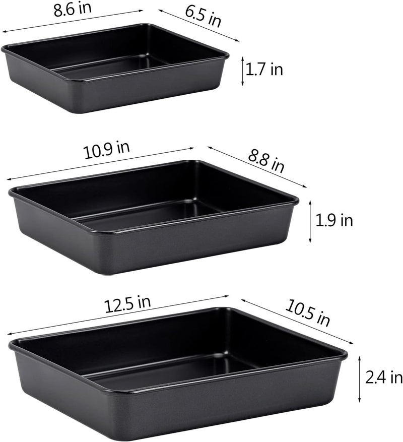 CAMOFOXIN Nonstick Roasting Pan, Deep Baking Pan Set, Large Cake Pan Sets for Oven, 3-Piece Brownie Pan （Black） - Image 2