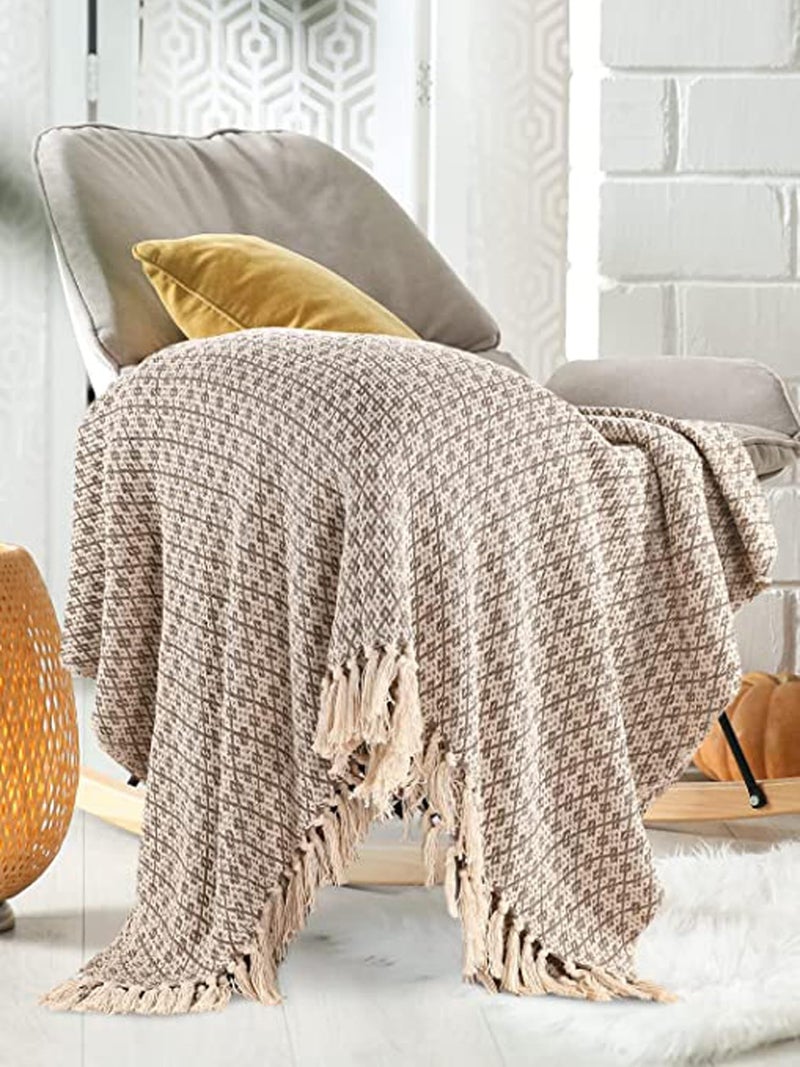 SASHAA WORLD Soft Throw Blanket | Used Both Indoor and Outdoor |Blanket for Living Room, Sofa, Bed & Chair | Beige Throw Blanket| Pack of 1, 180 x130 cm| Cotton| Lightweight - Image 3