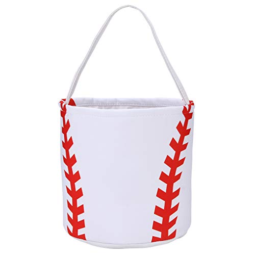 XinblueCo Baseball Basket Easter Baskets for Kids Canvas Easter Egg Hunt Baskets Halloween Trick or Treat Candy Bucket for Halloween Easter - Image 1