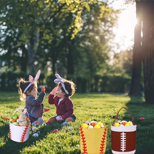 XinblueCo Baseball Basket Easter Baskets for Kids Canvas Easter Egg Hunt Baskets Halloween Trick or Treat Candy Bucket for Halloween Easter - Image 4