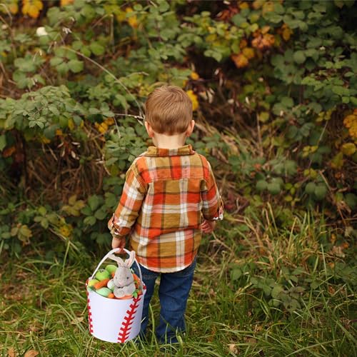 XinblueCo Baseball Basket Easter Baskets for Kids Canvas Easter Egg Hunt Baskets Halloween Trick or Treat Candy Bucket for Halloween Easter - Image 5
