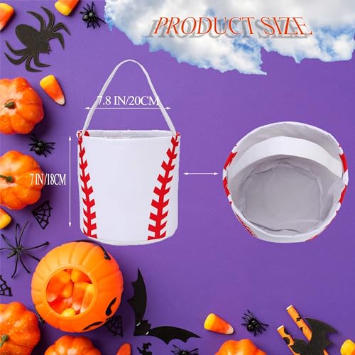 XinblueCo Baseball Basket Easter Baskets for Kids Canvas Easter Egg Hunt Baskets Halloween Trick or Treat Candy Bucket for Halloween Easter - Image 2