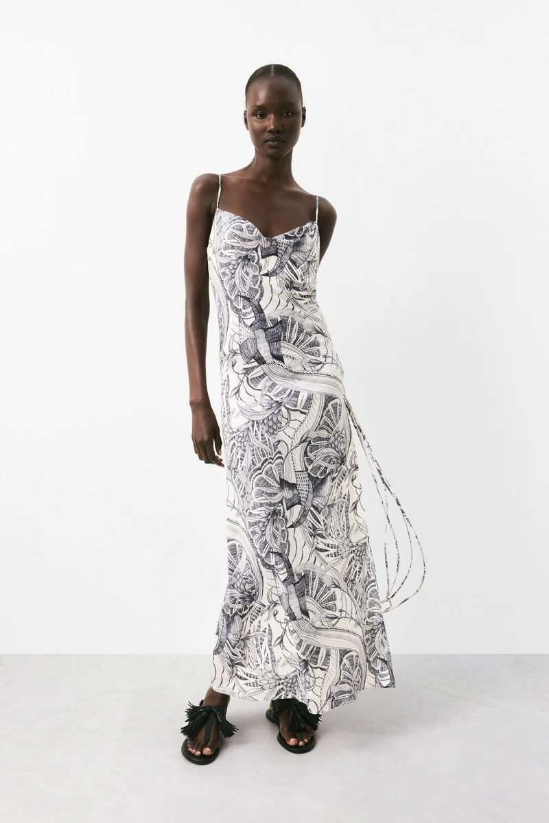 اتش اند ام فستان بحمالات كتف بشق جانبي