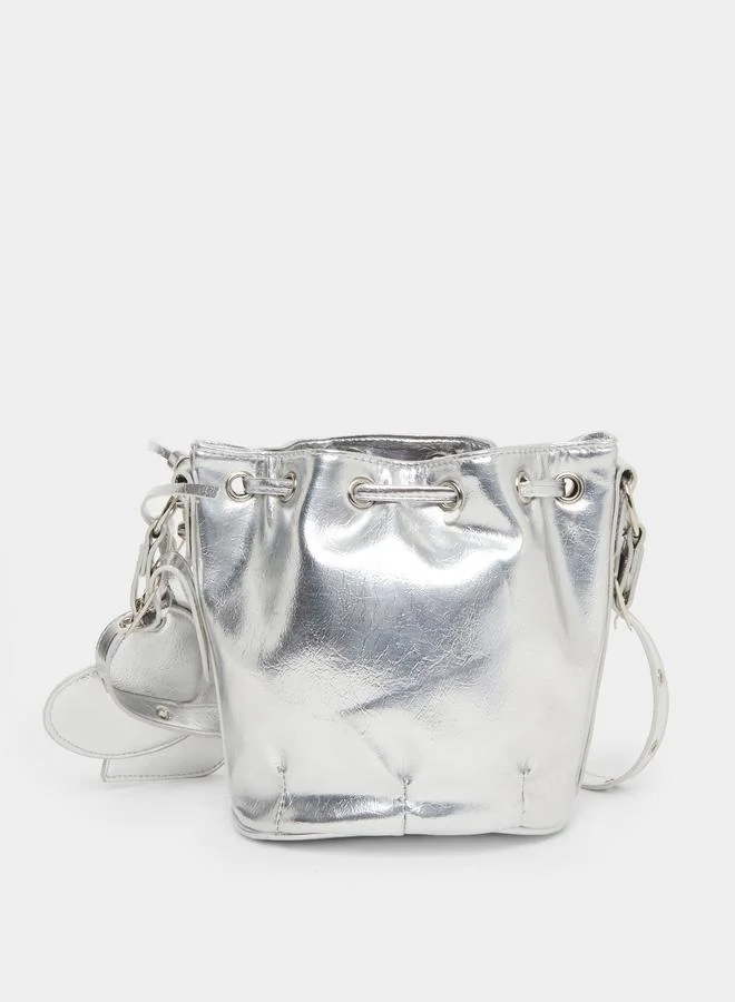Styli Styli Metallic Studded Drawstring Bucket Bag