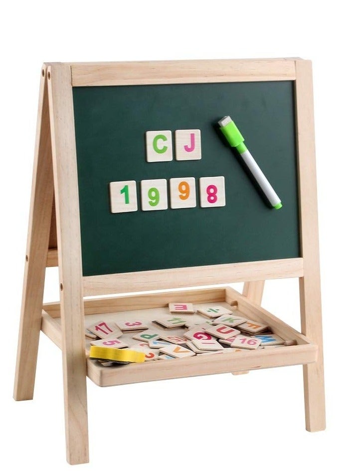 Toy Box Multifunction Portable Double Sided Wooden Whiteboard & Chalkboard With Height Adjustable Drawing Stand for Kids Learning - Image 1