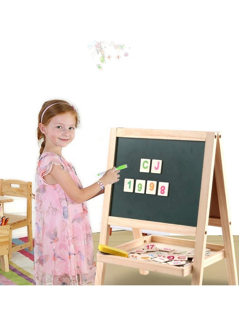 Toy Box Multifunction Portable Double Sided Wooden Whiteboard & Chalkboard With Height Adjustable Drawing Stand for Kids Learning - Image 3