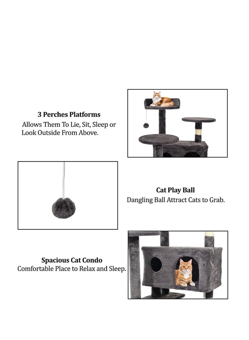 أن ان سي بيتس شجرة قطط متعددة المستويات مع لعبة قطط تفاعلية، مجاثم متعددة، عمود خدش من السيزال، كرة معلقة، شقق واسعة للقطط، وسلم تسلق، برج تسلق متين للقطط 132 سم (أسود) - Image 4