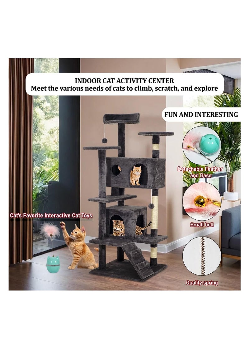 أن ان سي بيتس شجرة قطط متعددة المستويات مع لعبة قطط تفاعلية، مجاثم متعددة، عمود خدش من السيزال، كرة معلقة، شقق واسعة للقطط، وسلم تسلق، برج تسلق متين للقطط 132 سم (أسود) - Image 5