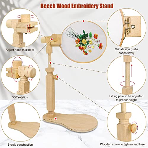 GuoFa Embroidery Hoop Stand - Rotated Cross Stitch Stand Lap, Easy to Use Natural Beech Wood Embroidery Hoop Holder, Hands Cross Stitch Stand for Art Craft Sewing Needlework Projects - Image 3